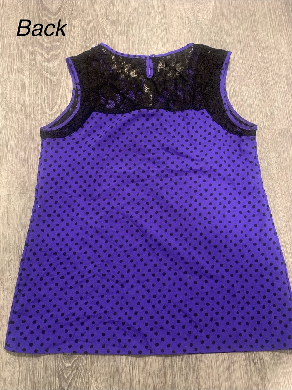 LOFT Purple Polka Dot Sleeveless Black Lace Top